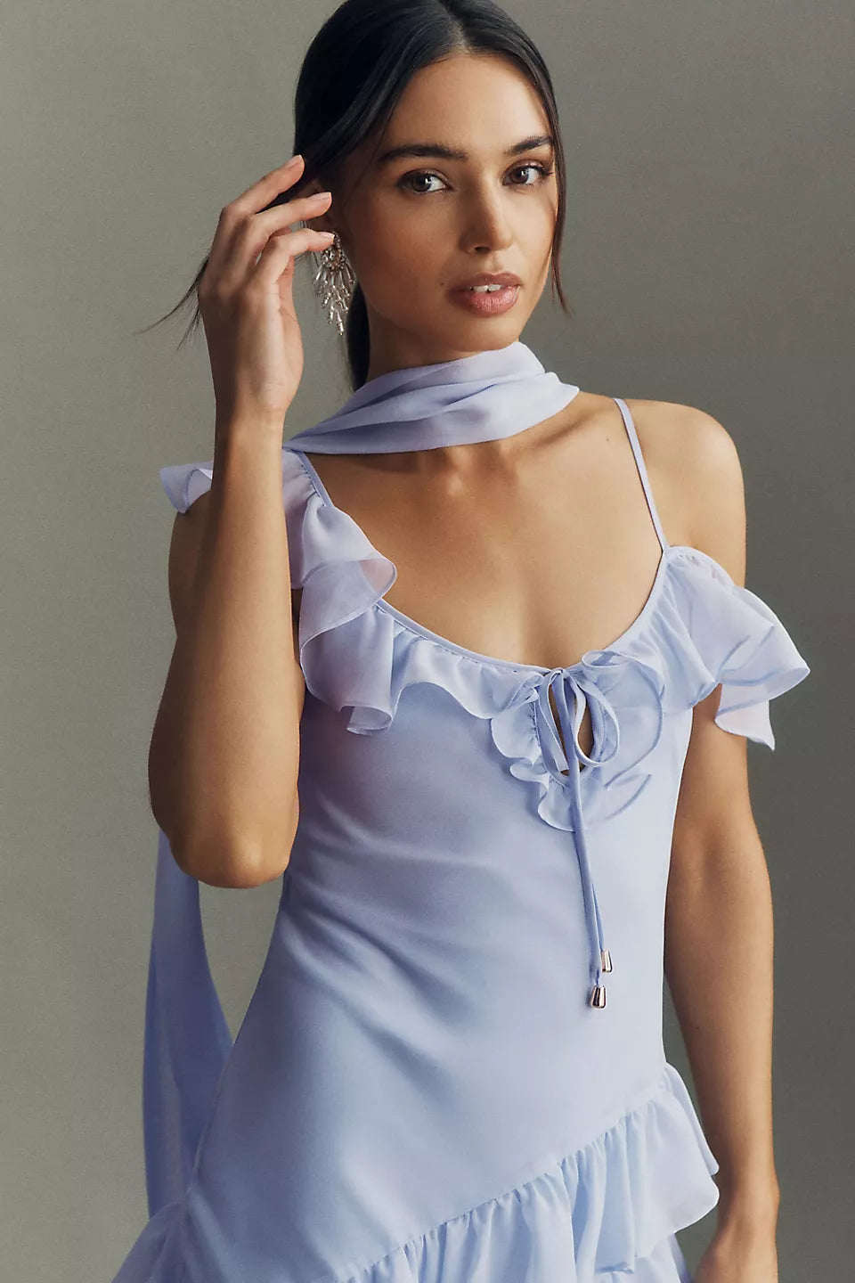 Asymmetrical Ruffle Chiffon Maxi Evening Dress