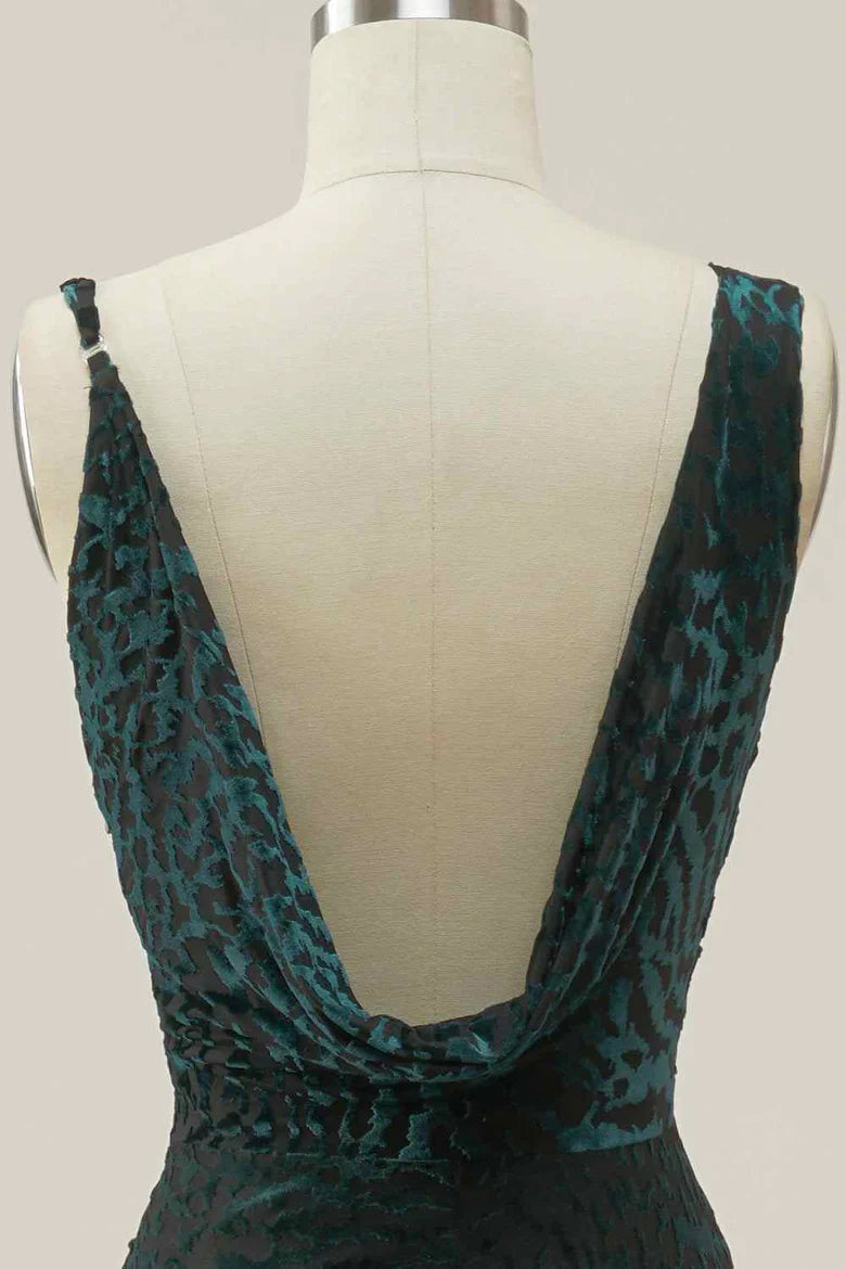 Asymmetrical Strap Dark Green Velvet Mermaid Prom Dress with Cowl Back