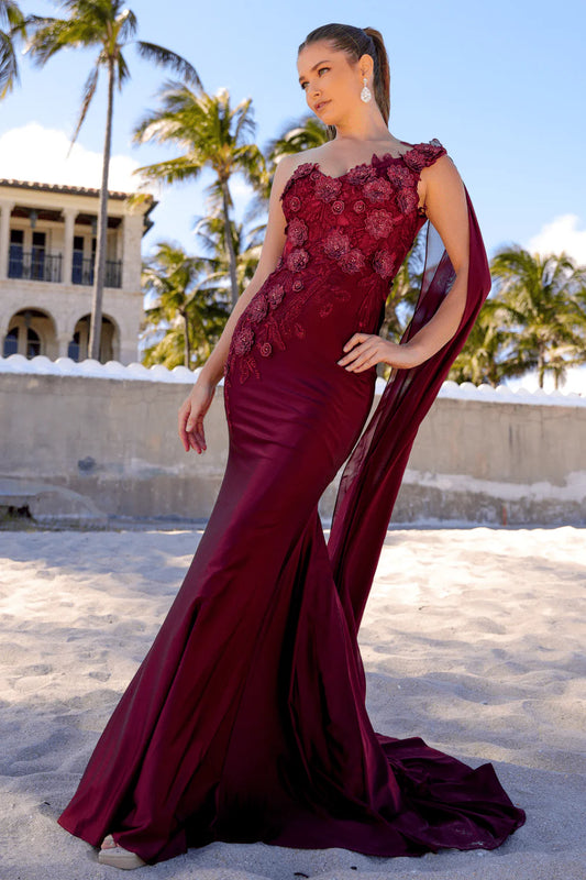 Asymmetric design of mermaid single shoulder strap and floor length skirt