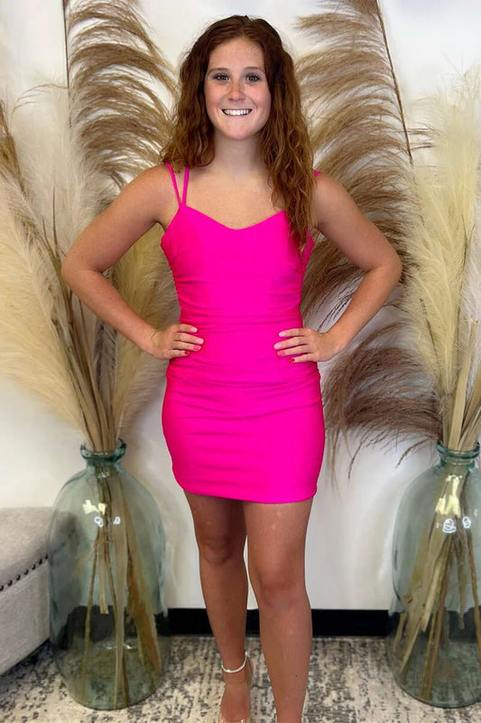 Backless V-neck lace up tight mini party dress