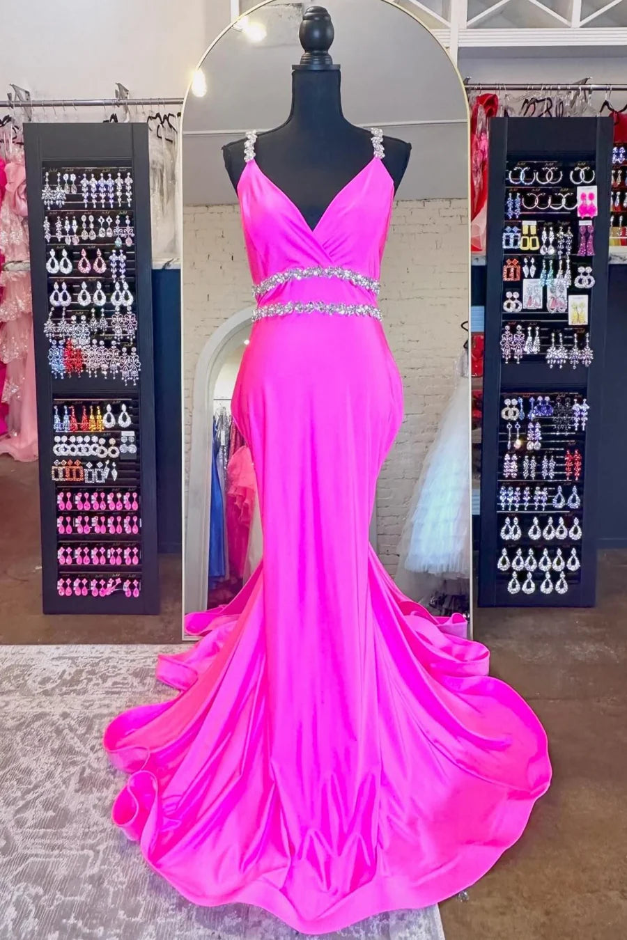 Backless rhinestone suspender bead mermaid long dress