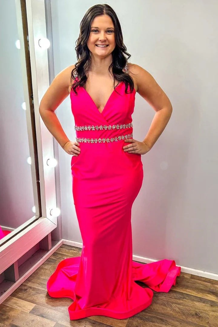 Backless rhinestone suspender bead mermaid long dress