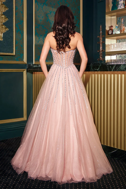 Mermaid beaded sleeveless strapless A-line dress