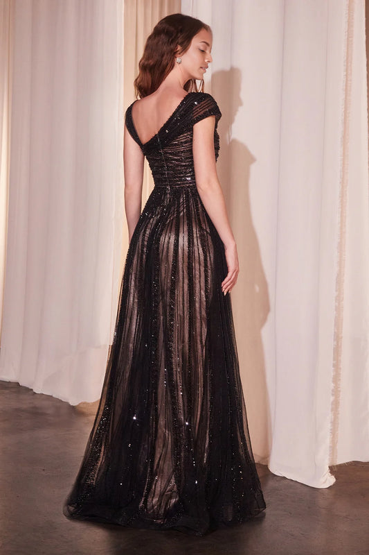 Beautiful bead off shoulder A-line skirt
