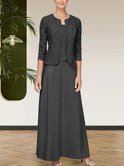Sparkling lace satin skirt jacket dress with open top jacket