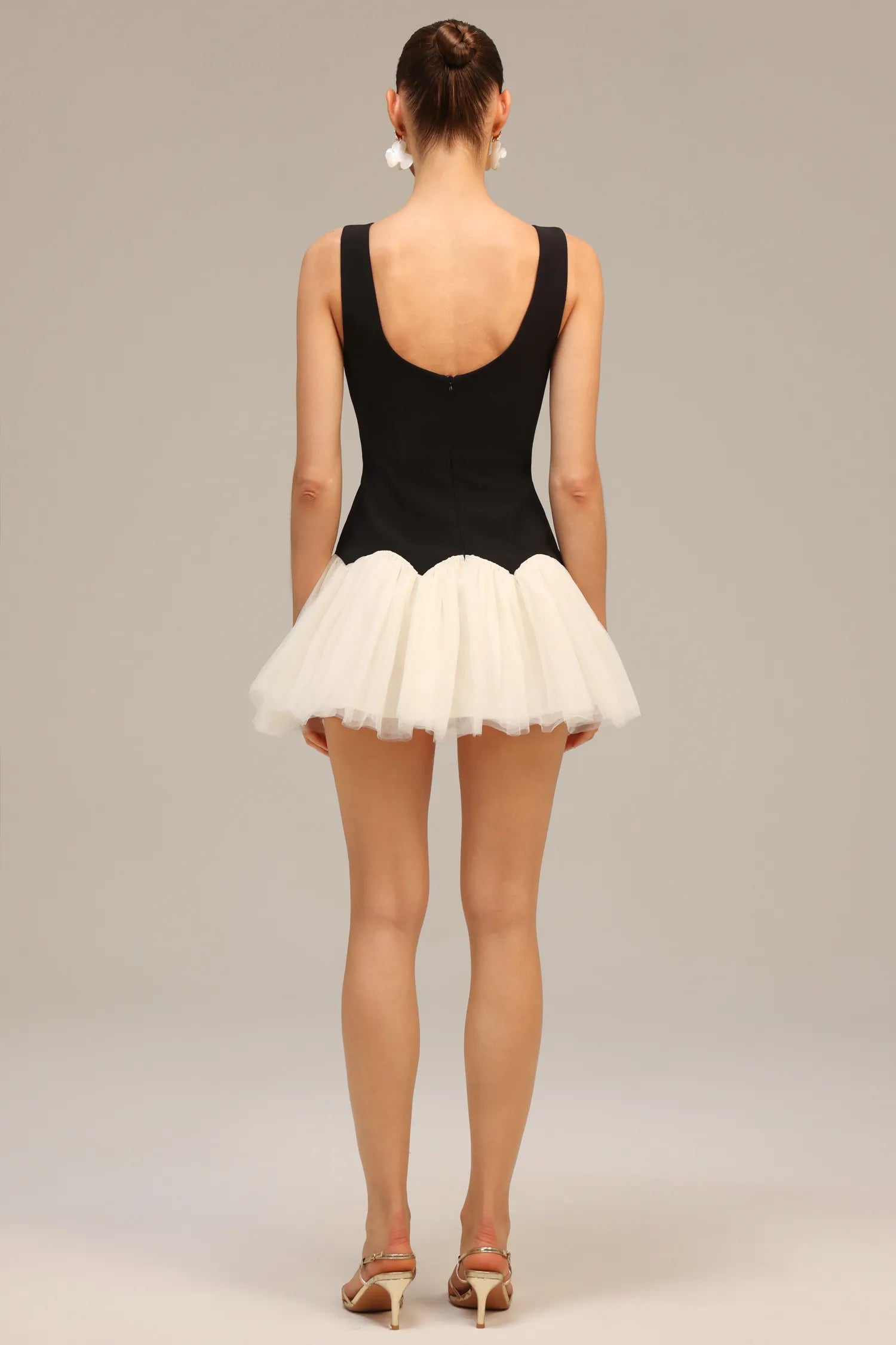 Black Beaded Contrast Tulle A-Line Mini Evening Dresses