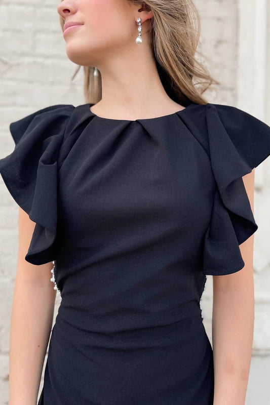 Black Cutout Short Party Dress with Pearls