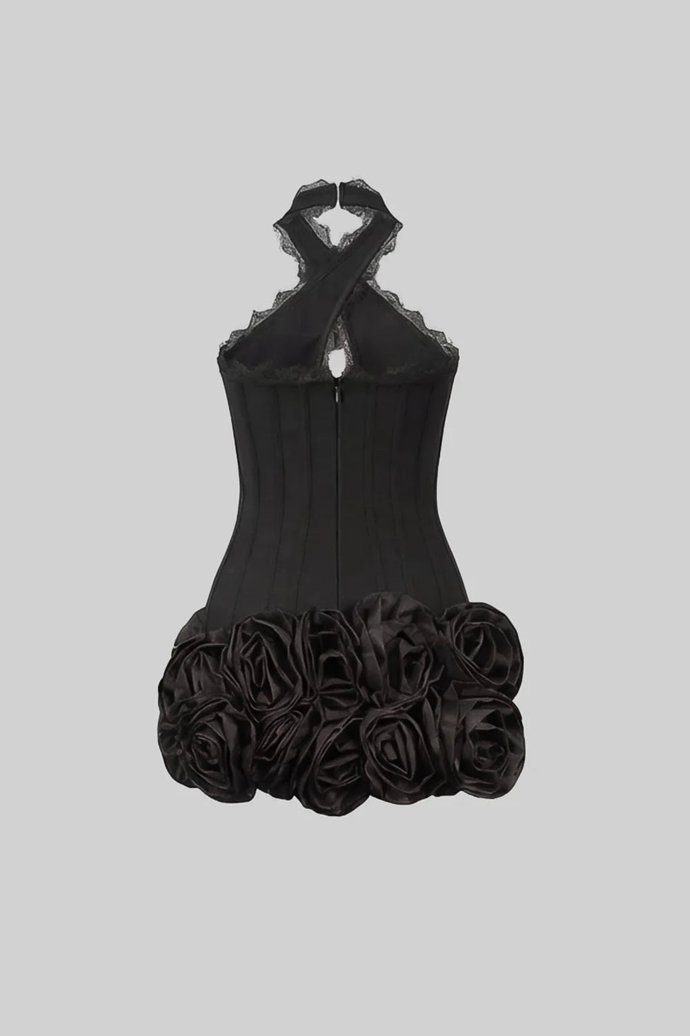 Black Halter Corset 3D Rose Homecoming Dresses