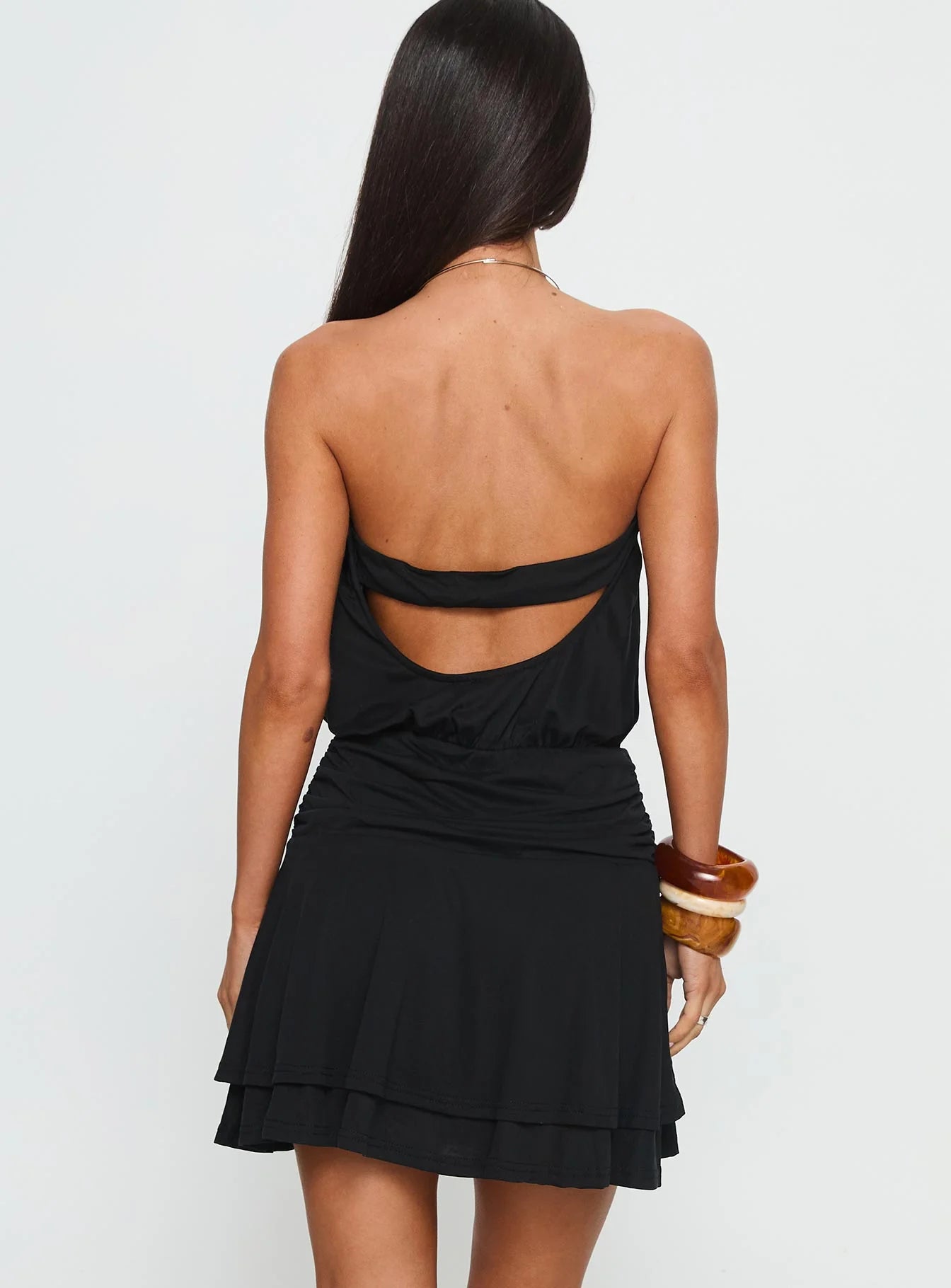 Black Halter Neck Cutout Ruffle Hem Bodycon Mini Evening Dresses