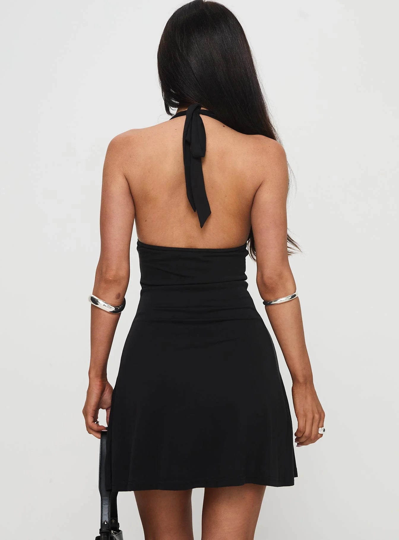 Black Halter Neck Tie Back Bodycon Mini Evening Dresses