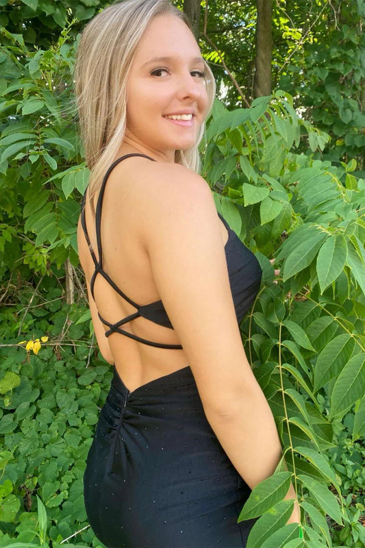 Black Lace-Up Short Homecoming Dress