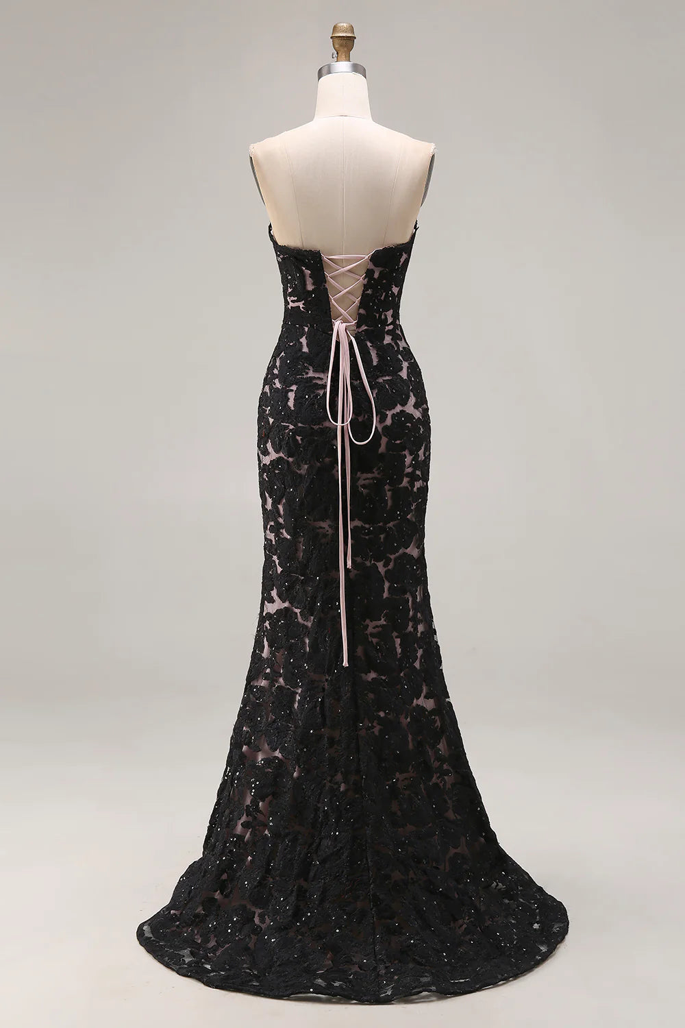 Black Lace Strapless Mermaid Evening Dresses