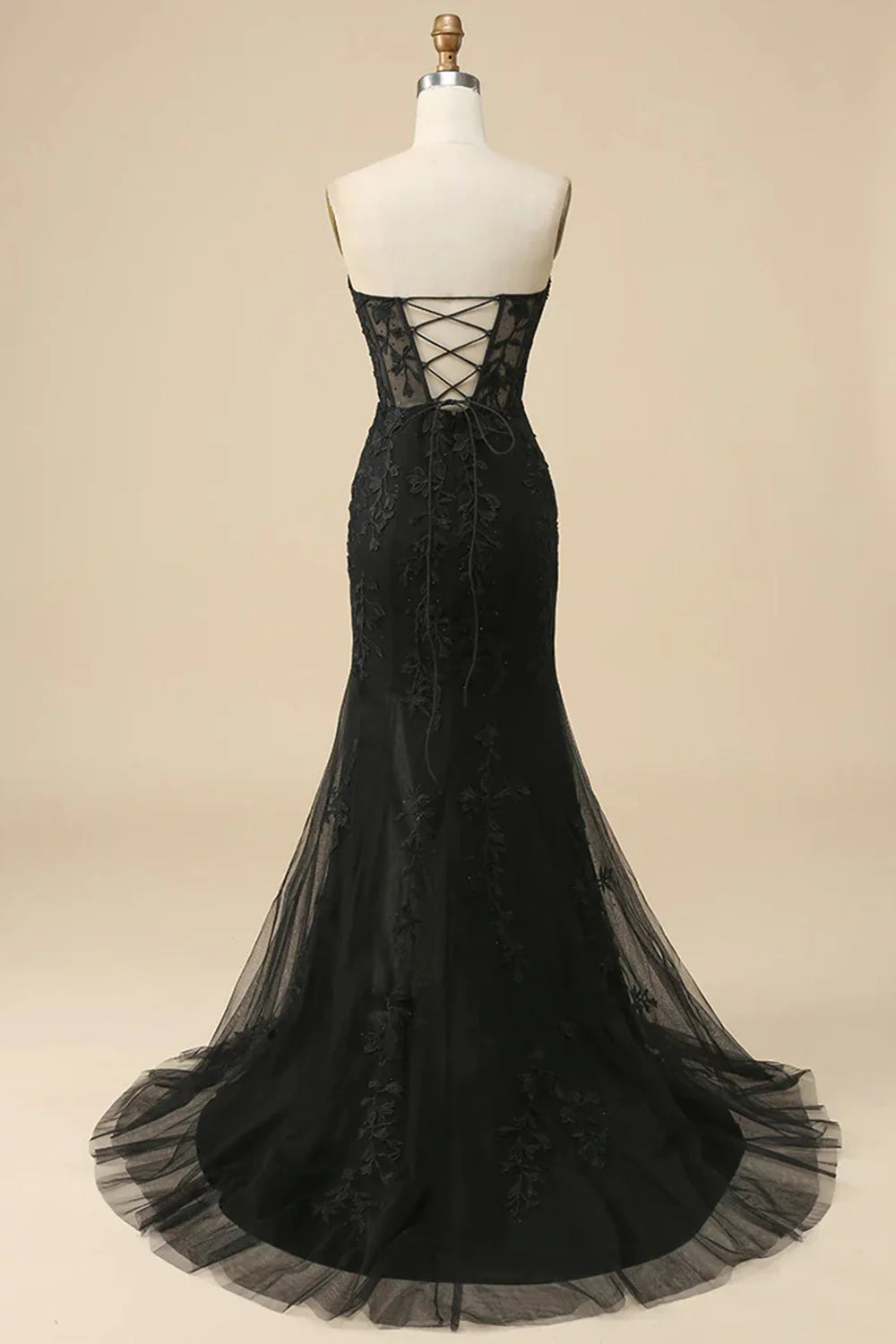 Black Lace Strapless Mermaid Evening Dresses