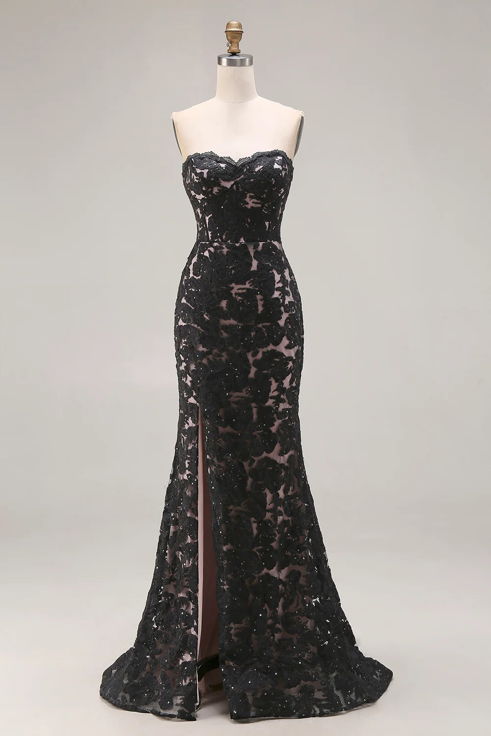 Black Lace Strapless Mermaid Evening Dresses