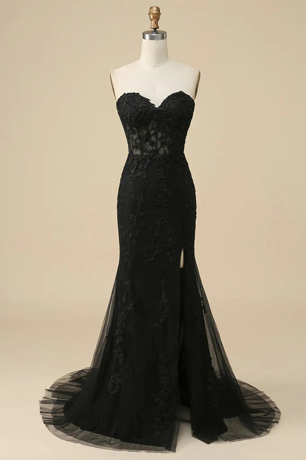 Black Lace Strapless Mermaid Evening Dresses