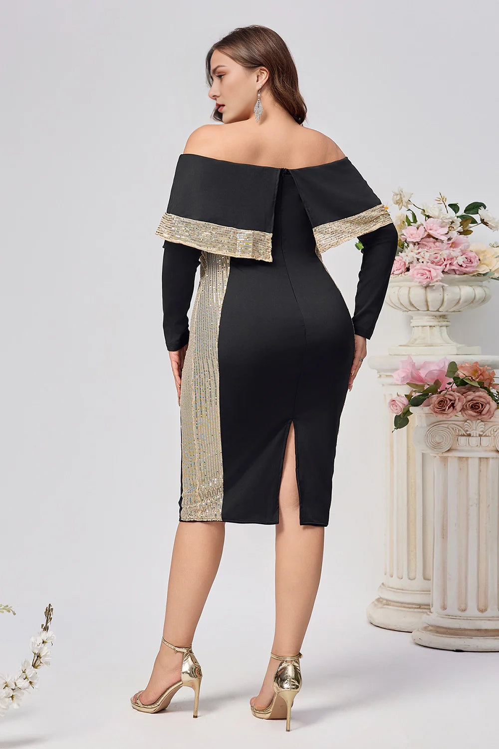 Black Off The Shoulder Bodycon Plus Size Mother Of The Bride Dress With Beading