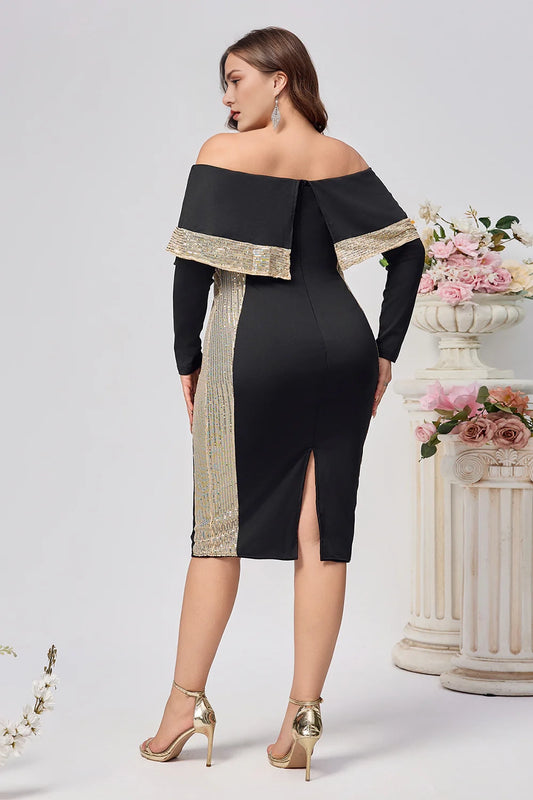Black Off The Shoulder Bodycon Plus Size Mother Of The Bride Dress With Beading