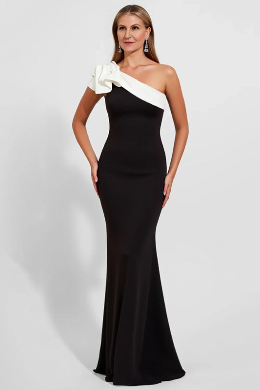 Black One Shoulder Mermaid Long Formal Dress