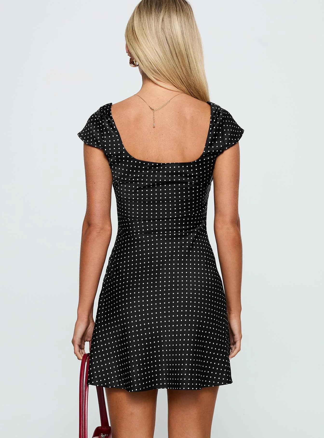 Black Polka Dot Satin Ruffle A-Line Mini Evening Dresses