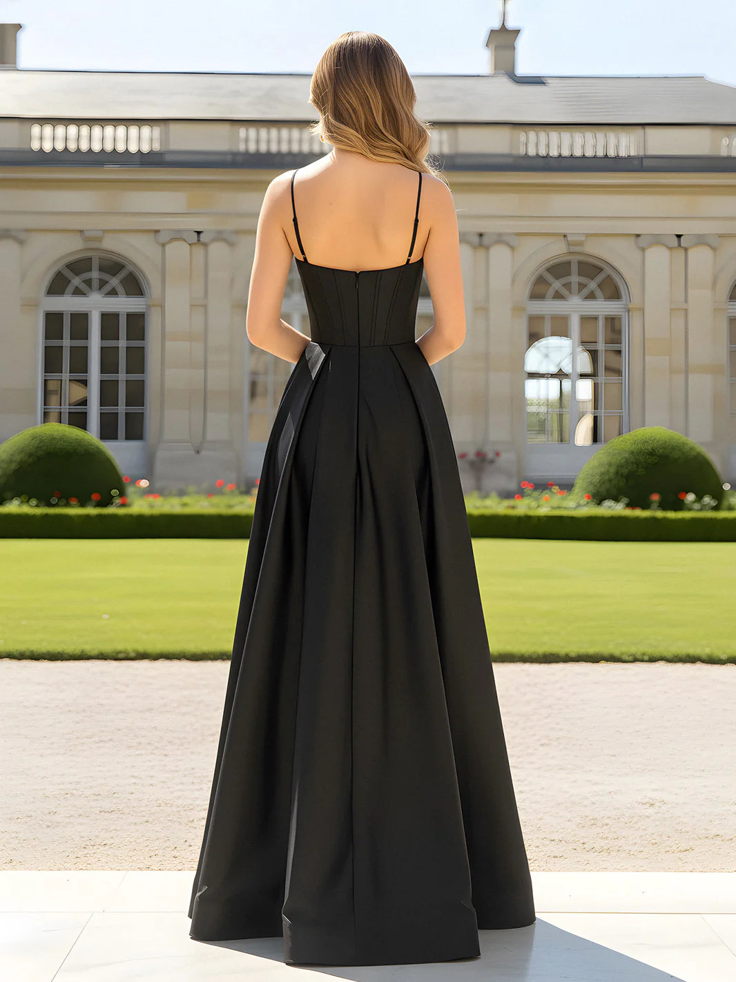 Black Satin A-Line Evening Dresses