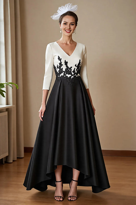 Black Satin A Line High Low Mother Of The Bride Dress Wth Appliques