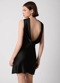 Black Satin Cowl Back Sleeveless Mini Evening Dresses
