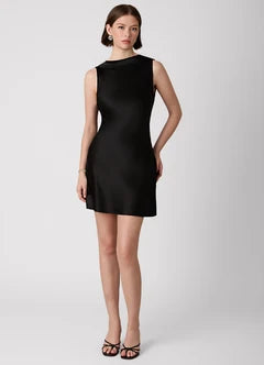 Black Satin Cowl Back Sleeveless Mini Evening Dresses
