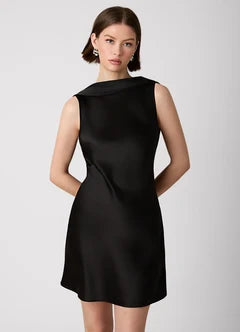 Black Satin Cowl Back Sleeveless Mini Evening Dresses