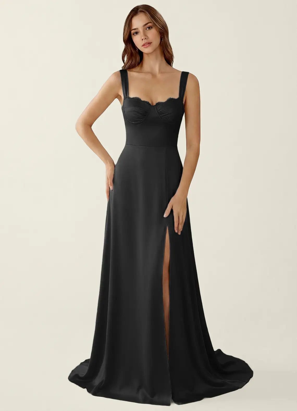 Black Satin Sweetheart Corset A-Line Evening Dress