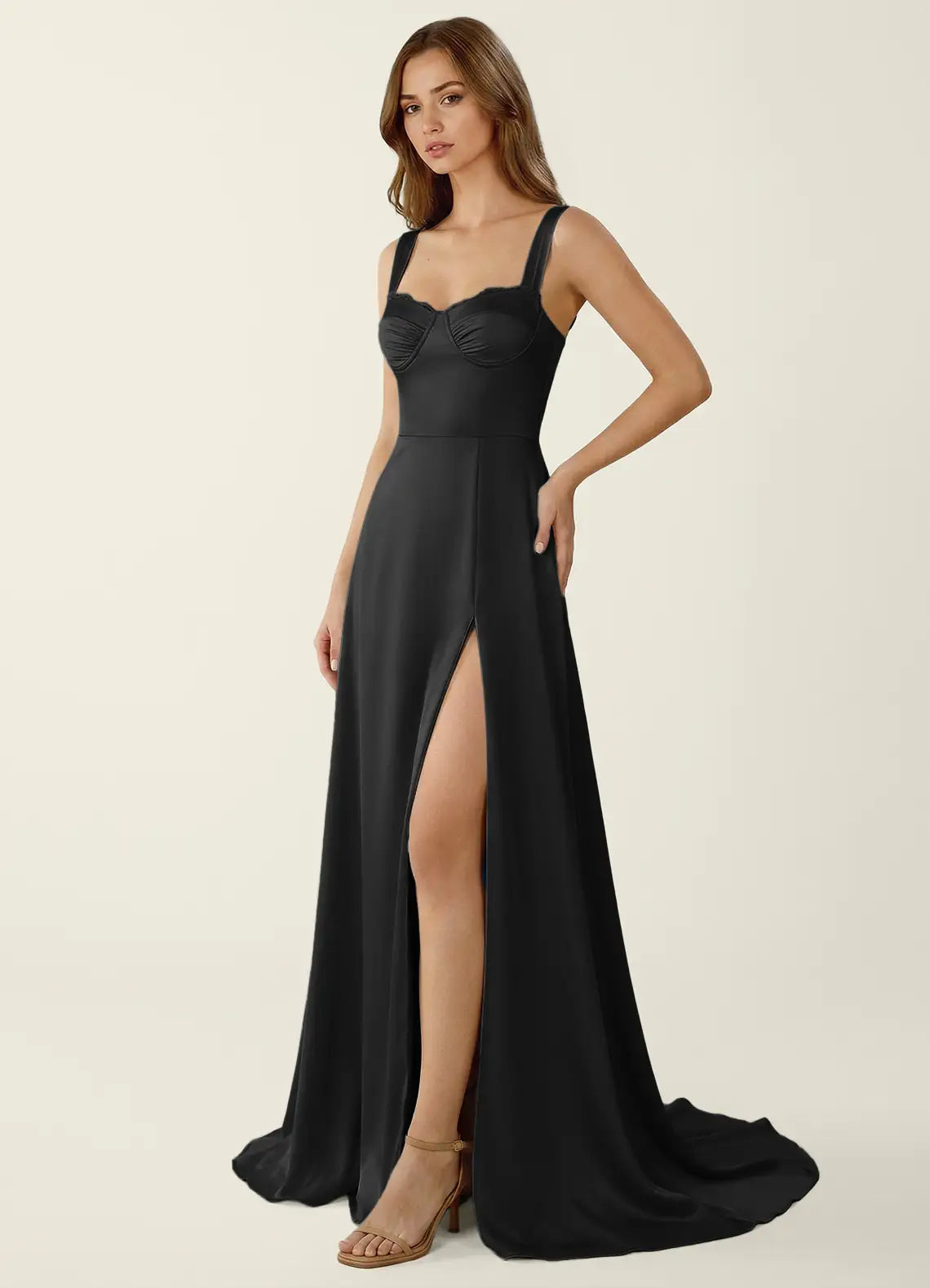 Black Satin Sweetheart Corset A-Line Evening Dress