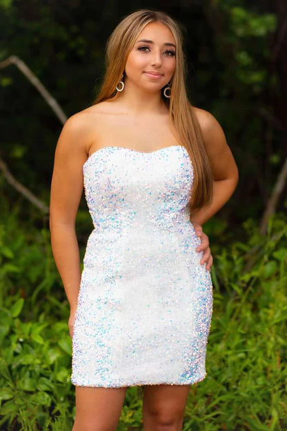 Black Sequined Strapless Mini Homecoming Dress