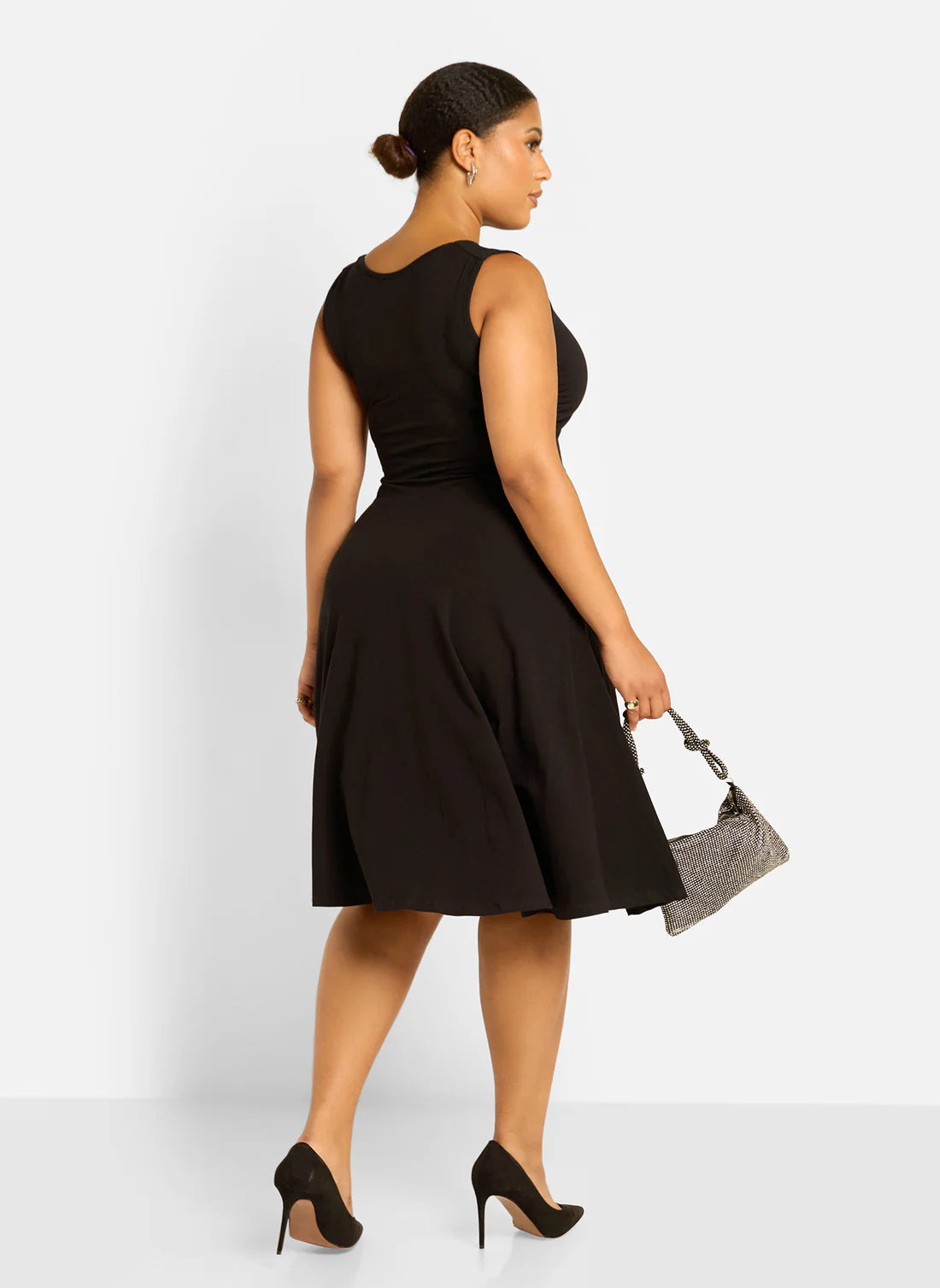 Black Sleeveless Asymmetrical Neck Slit Midi Evening Dresses