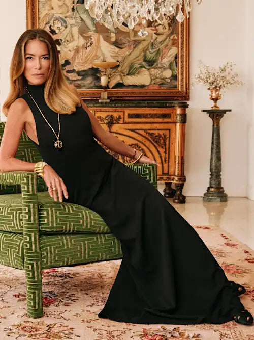 Black Sleeveless Turtleneck Structured A-Line Maxi Prom Dress