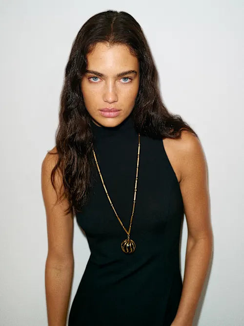 Black Sleeveless Turtleneck Structured A-Line Maxi Prom Dress