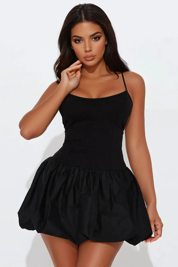 Black Spaghetti Strap Bubble Skirt Homecoming Dresses