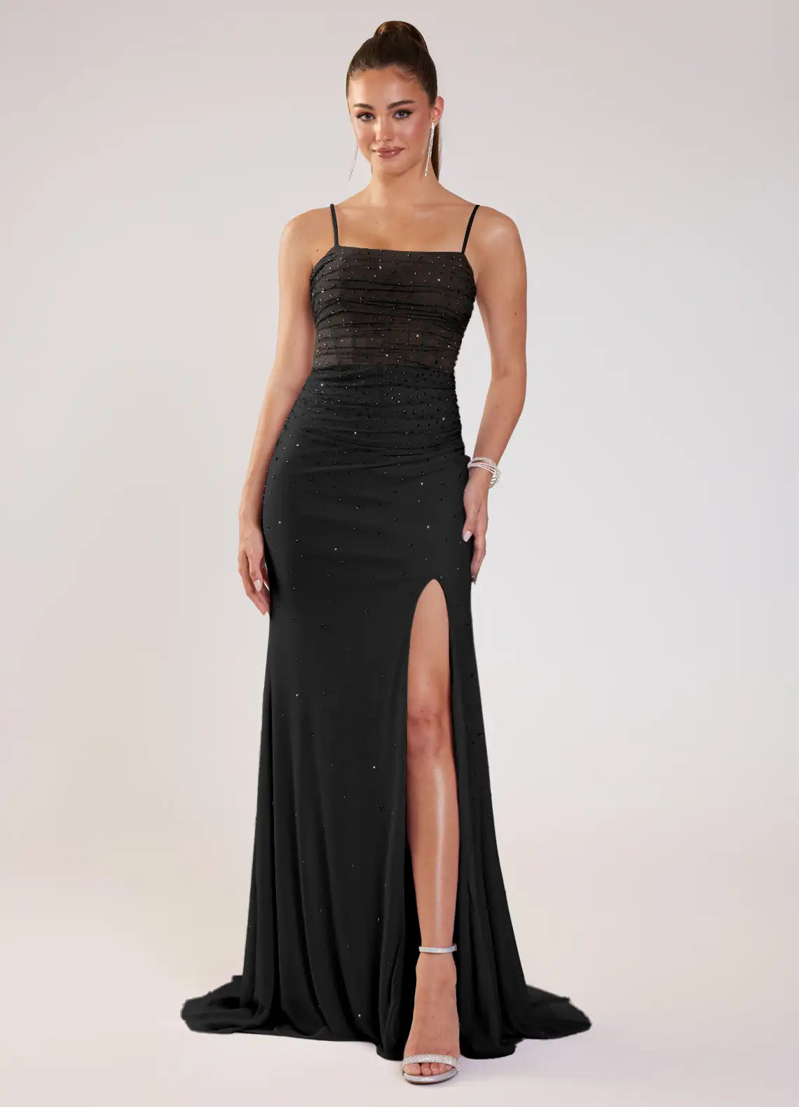 Black Sparkle Spaghetti Strap Mermaid Evening Dress with Corset Back