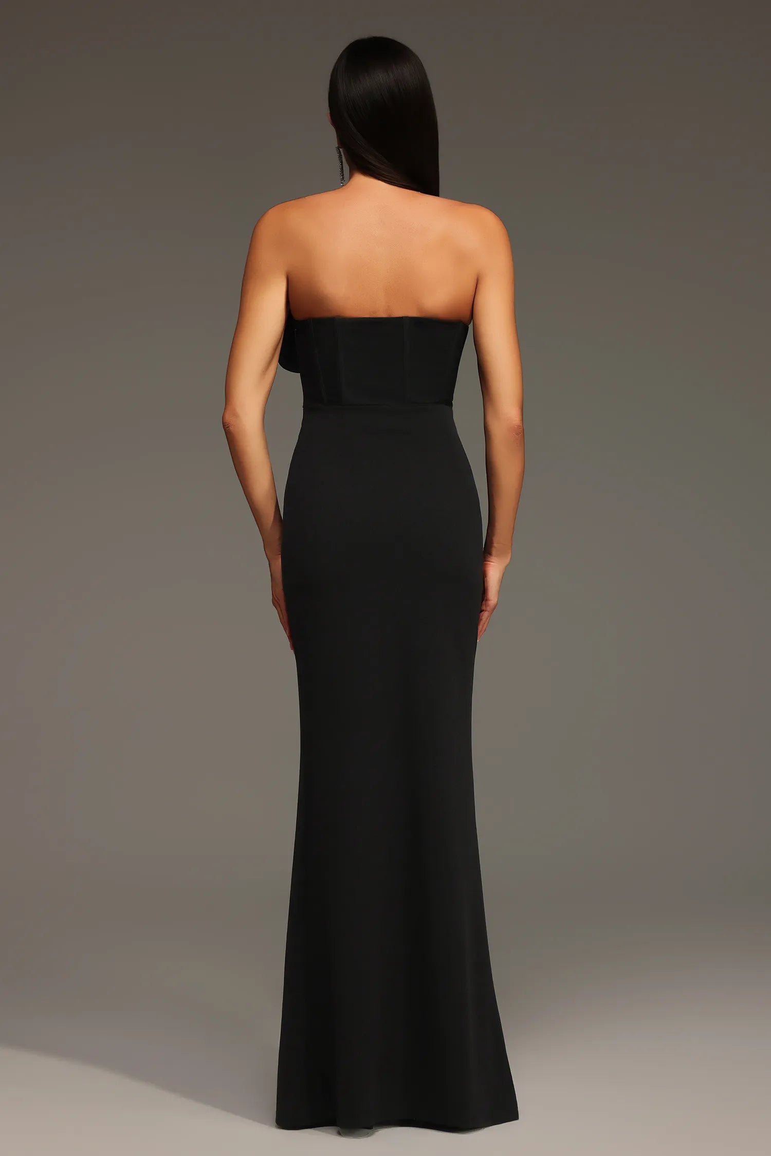 Black Strapless 3D Floral Applique High Slit Mermaid Evening Dresses