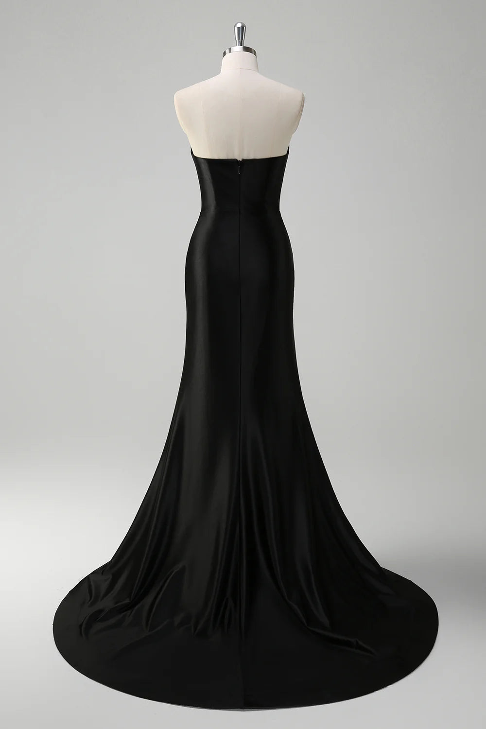 Black Strapless Deep V-Neck Beaded Satin Mermaid Evening Dresses
