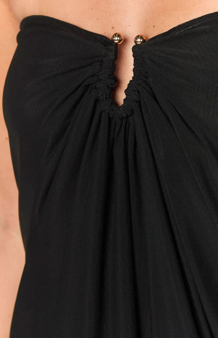 Black Strapless Keyhole Chiffon Homecoming Dresses