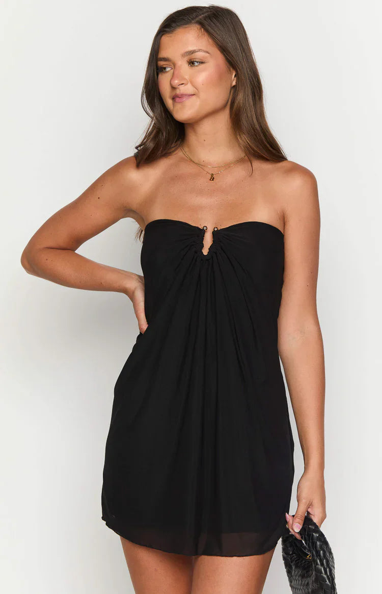 Black Strapless Keyhole Chiffon Homecoming Dresses