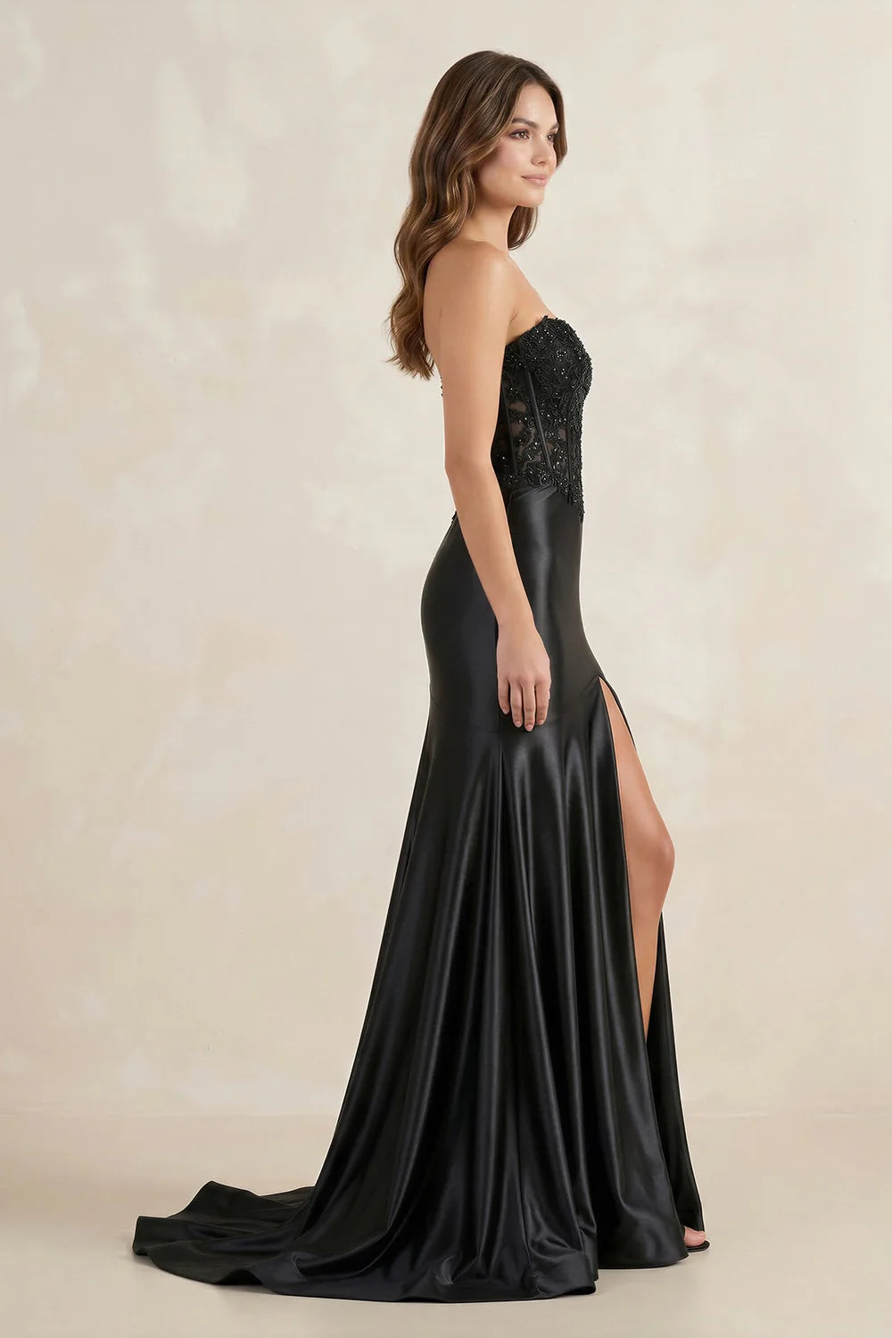 Black Strapless Lace Corset Mermaid Evening Dresses