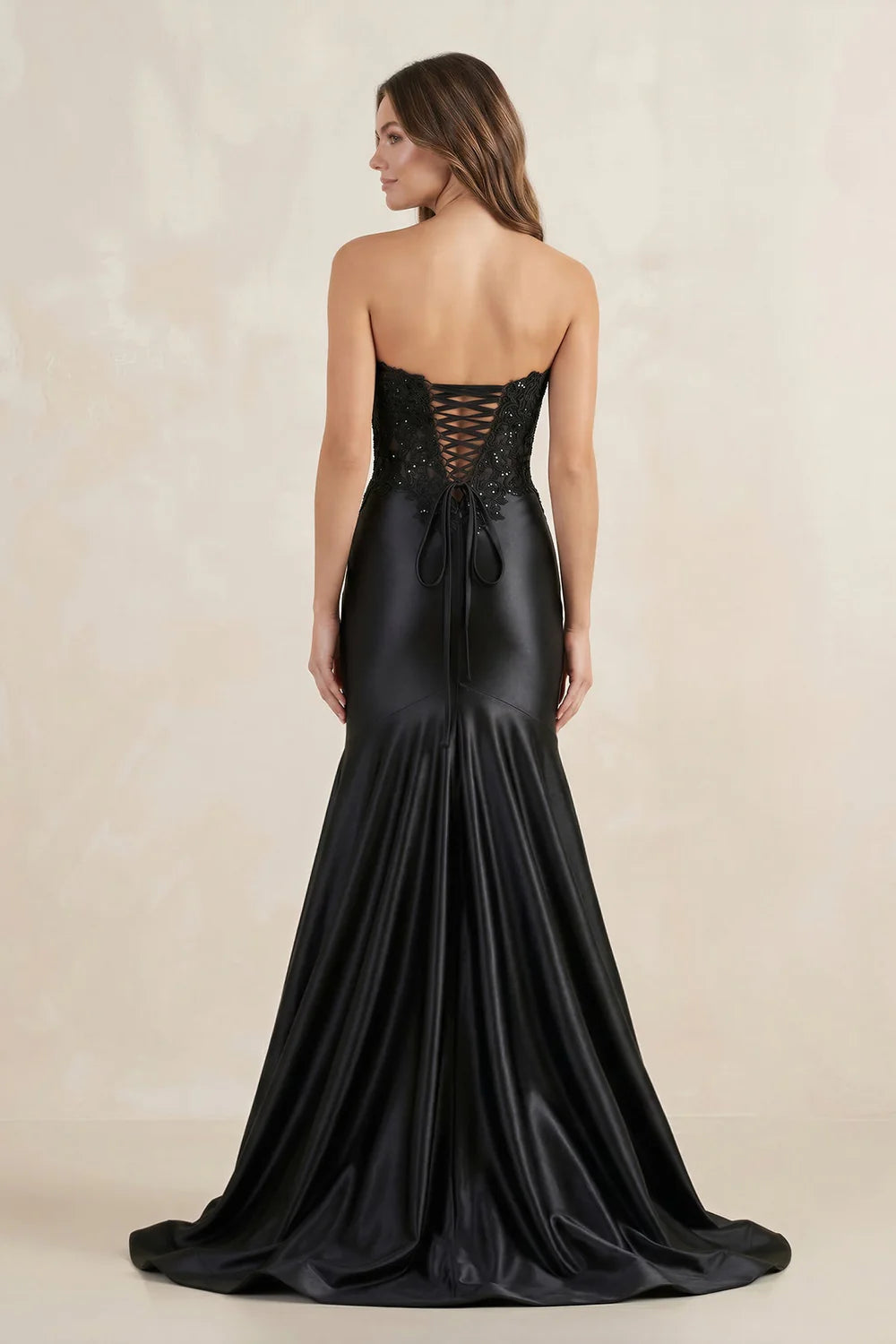 Black Strapless Lace Corset Mermaid Evening Dresses