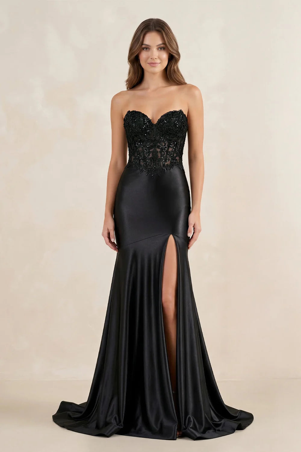 Black Strapless Lace Corset Mermaid Evening Dresses