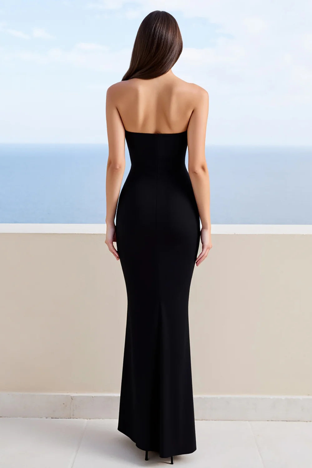 Black Strapless Mermaid Formal Dress With Slit