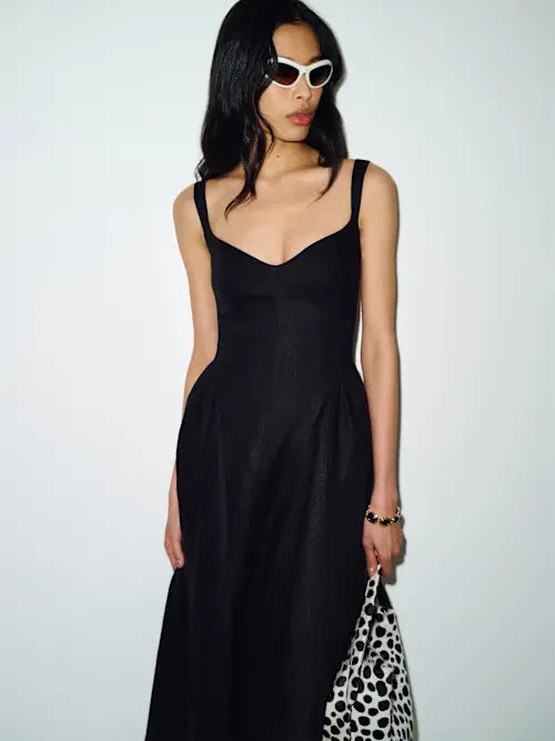 Black Sweetheart Neckline Sleeveless with Pockets Prom Dress