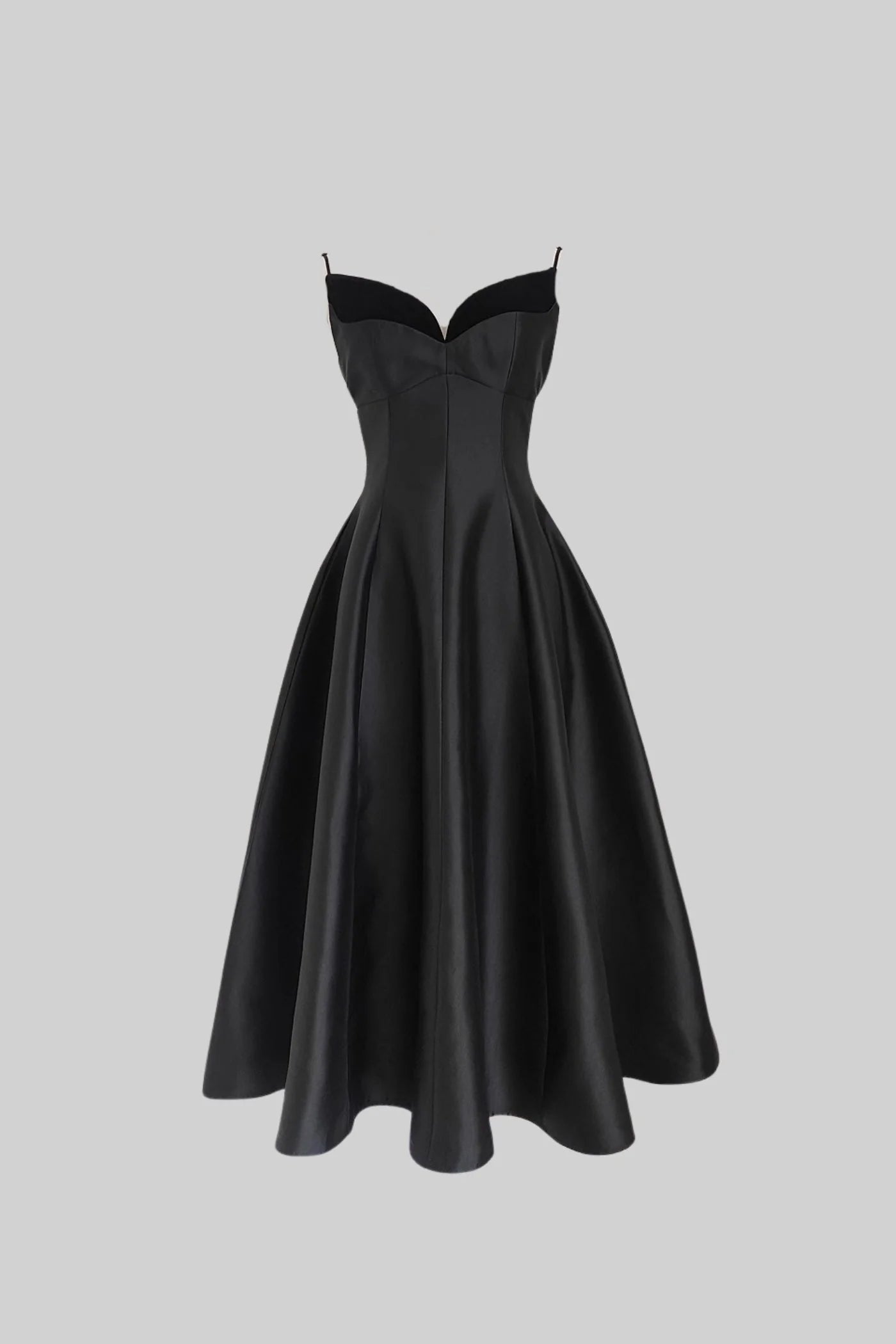 Black Sweetheart Spaghetti Strap A-Line Satin Midi Evening Dresses