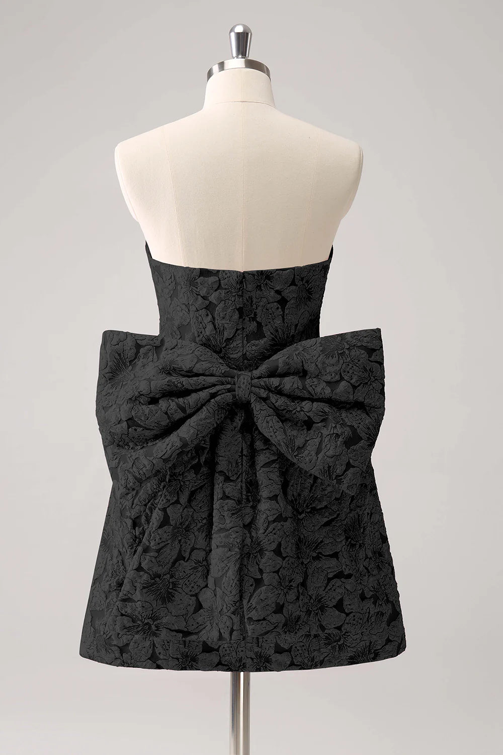 A-line strapless printed short bow back to school dress