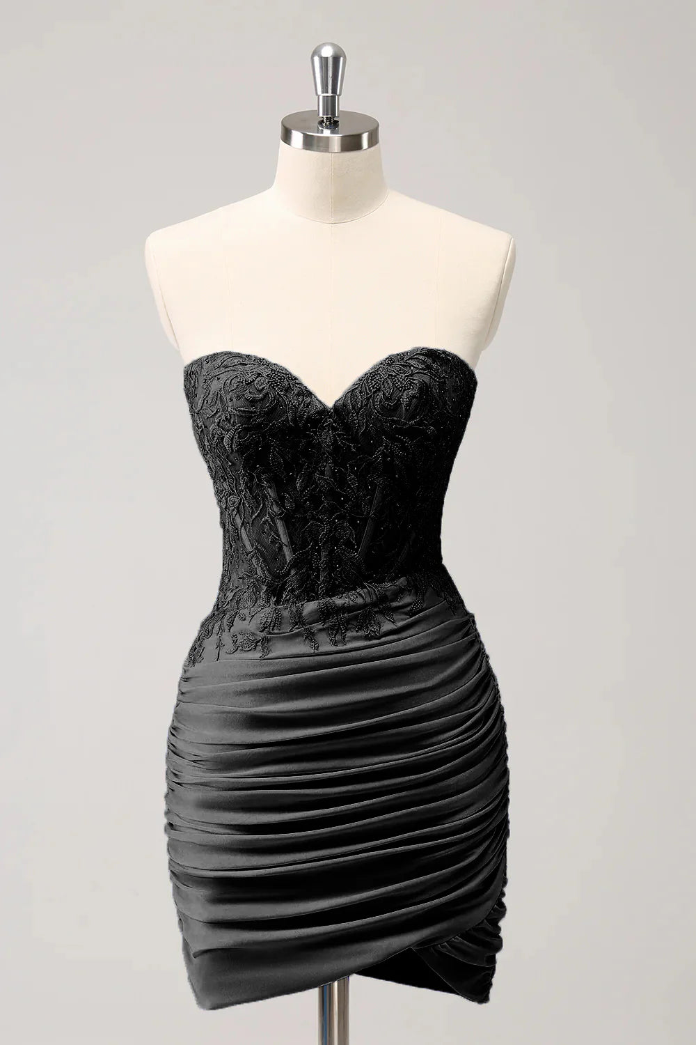 Sleeveless strapless tight fitting sweetheart corset with short pleats and beaded back to school dress