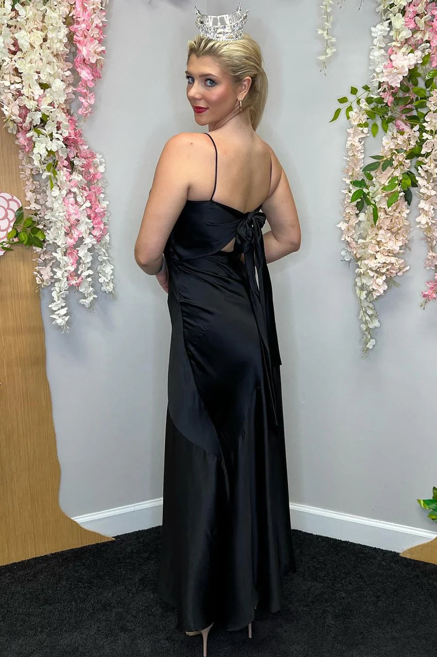 Black slim suspender sleeveless A-line long skirt