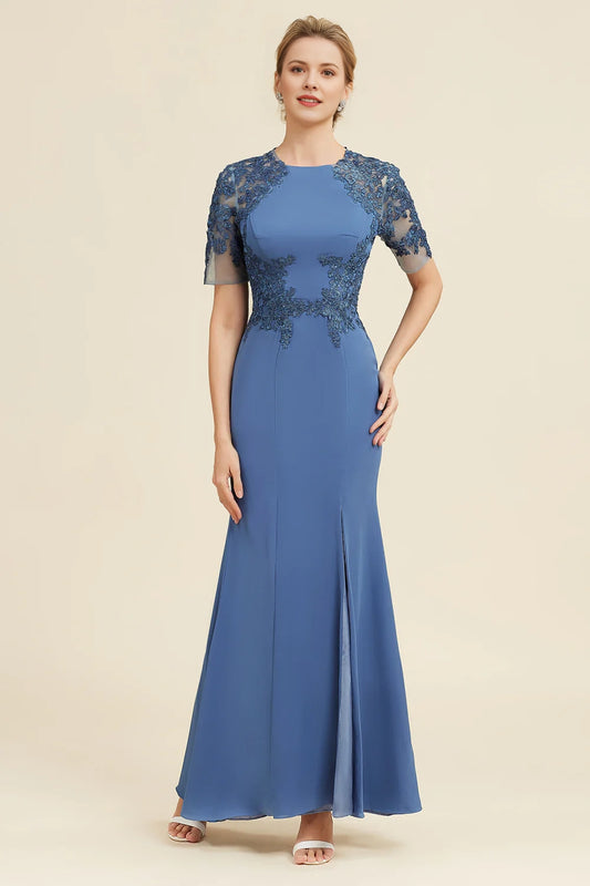 Blue Mermaid Open Back Mother of the Bride Dress with Slit